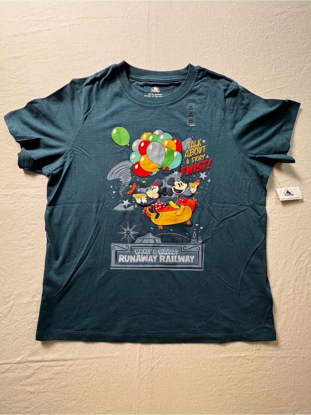 Disney Teal Runaway Railway Tee with Multicolor Balloons